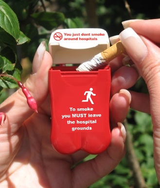 More hospitals every week are going Smoke Free
the right way with No BuTTs Personal Ashtrays