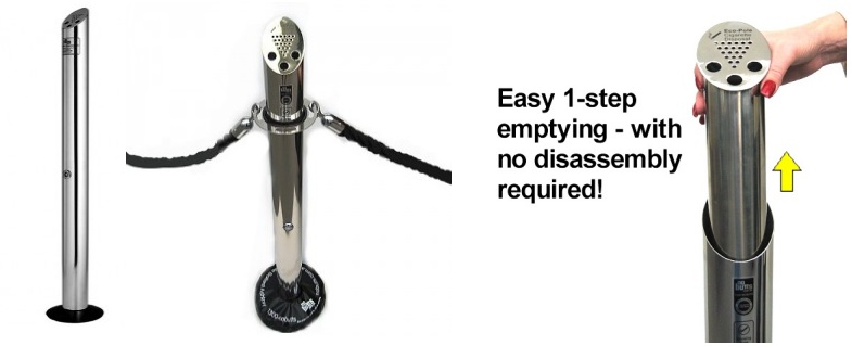 Eco-Pole Freestanding Bollard Smokers Poles with optional portable weight bag and Crowd Control Rope Barrier Points.