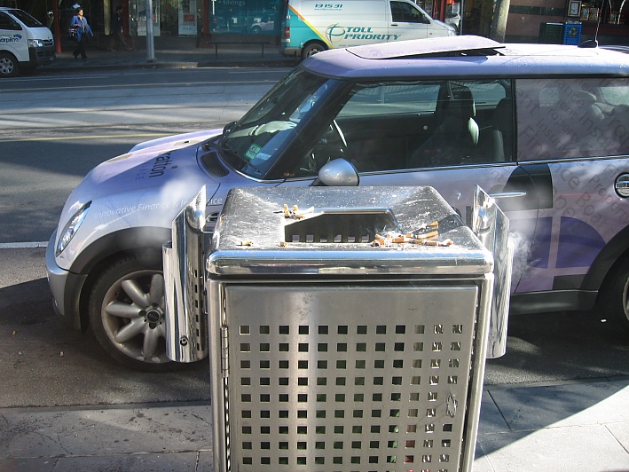 Butt Out Australia Ashtrays - 2 x ashtrays on fire in Bourke St, Melbourne CBD Butt Out Australia Ashtrays - 2 x ashtrays on fire in Bourke St, Melbourne CBD
